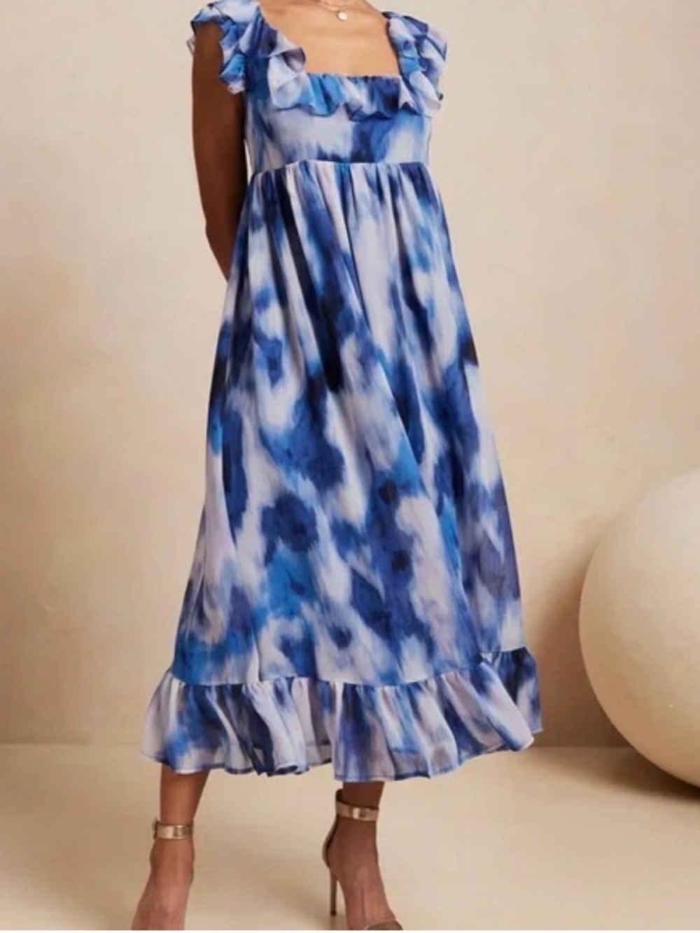 Banana Republic Deep Water empire waist maxi dress watercolor tie-dye pattern